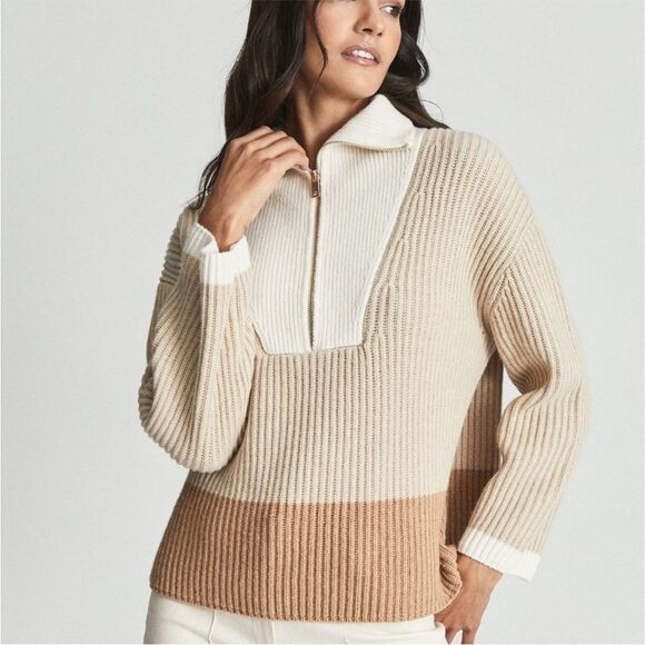 Reiss Sweaters - Reiss Cream Sweater NWOT - Jackie Panelled Rib Knitted Half Zip